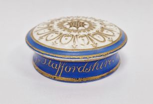 Staffordshire porcelain named and dated circular small box and cover, named and dated for William