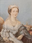 Pair colour prints Half-length portrait of princess and her consort, 11cm x 8cm, in birds eye