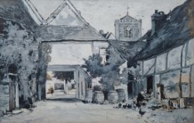 George Charles Haite (1855-1924) Watercolour and gouache "The Old Inn, Dorchester", en grisaille,