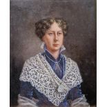 Unattributed Oil on canvas Head and shoulders portrait of a lady in lace shawl, 24cm x 19cm