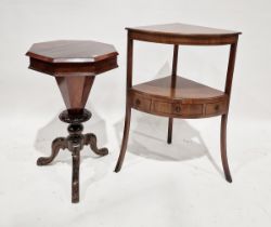 Late 19th/early 20th century walnut sewing table of octagonal form opening to reveal various