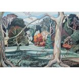 L. Hunter (20th century school) Gouache View of parkland through trees, signed lower right, framed