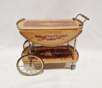 20th century Sorrentoware drinks/tea trolley formed over two tiers with two drop-ends, 70cm high x