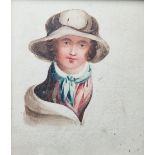 1930's English school, miniature Watercolour drawing Head and shoulders portrait of a woman in