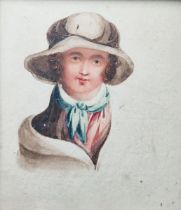 1930's English school, miniature Watercolour drawing Head and shoulders portrait of a woman in