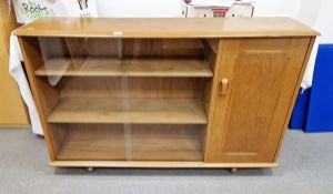 Retro elm Ercol-style glazed sideboard with single cupboard, H. 87 cm x L. 137 x D. 34cm