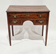 Georgian stained oak lowboy, with frieze drawer above two short drawers, with pierced brass swing