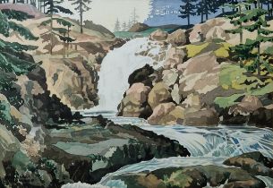 William Dunsmore (20th century) Watercolour Woodland scene with waterfall, signed lower left, framed