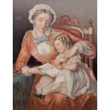 19th century Baxter/Le Blond type colour print, of a mother teaching her child to read, dated