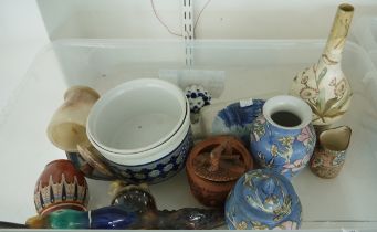 Assorted ceramics and glass to include a painted Worcester-style posy vase, a Worcester Crownware