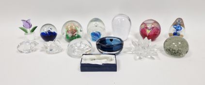 Collection of paperweights and other items including an Orrefors blue cased small oval bowl,