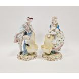 Pair of 19th century French porcelain figures of a gallant and companion, each modelled leaning