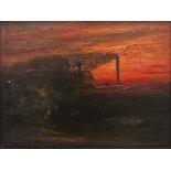 Pierre Amédée Marcel-Beronncau (French 1869-1937) Oil on board 'Factory Chimneys at Dusk', signed