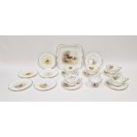 Royal Worcester bone china ornithological part tea service, printed brown factory marks, date