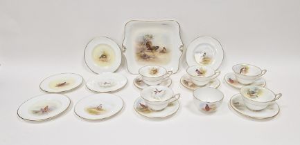Royal Worcester bone china ornithological part tea service, printed brown factory marks, date