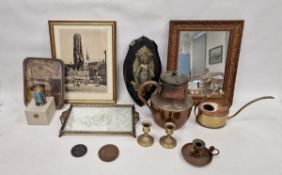 Collection of metalware and other items including a drypoint etching after James Power (RBA)