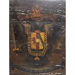 Unattributed Oil on panel "Imperial Royal Austrian Consulate", armorial shield with motto, 73cm x