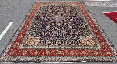Sarough Persian large carpet, woven with pale blue medallion reserved on a blue ground against dense