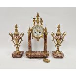 Late 19th century French clock garniture by Japy Freres, the circular dial having Arabic numerals