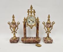 Late 19th century French clock garniture by Japy Freres, the circular dial having Arabic numerals