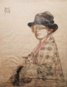 Possibly Irish school (CDH?) Pastel and charcoal drawing  Half-length portrait of a woman with