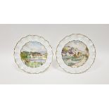 Pair of Royal Crown Derby bone china plates, early 20th century, printed green factory marks,