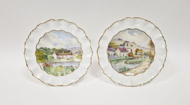 Pair of Royal Crown Derby bone china plates, early 20th century, printed green factory marks,