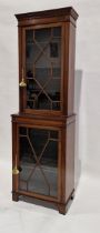 Late Victorian mahogany two-tier glazed display cabinet, the top door opening to reveal three
