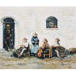 M J Carrasco(?)  Oil on canvas  Continental scene with figures, basket making, signed lower right,