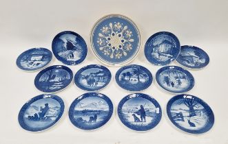 Collection of Royal Copenhagen Christmas year plates, printed green factory marks, titled and with