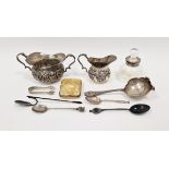 Edwardian silver cream jug and sugar basin, shouldered and scroll repousse, Chester assay, a