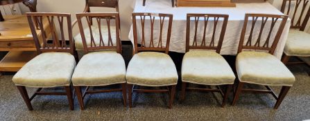Set of six 19th century mahogany dining chairs with slatted backs and upholstered seats, 86cm high