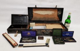 Collection of cased draughtsman's sets, early to mid 20th century, a late Victorian jewellery box, a