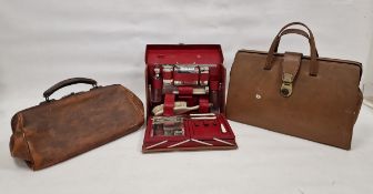 Mid-century cased grooming kit fitted with brushes, chrome-topped glass bottles, boxes and other