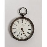 Victorian silver pocket watch, Waltham, key winding with subsidiary seconds dial