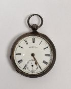 Victorian silver pocket watch, Waltham, key winding with subsidiary seconds dial