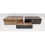 Victorian rosewood writing slope with circular brass escutcheon and another two boxes, largest