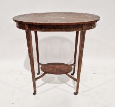 Late 19th/early 20th century mahogany occasional table of oval form with painted musical scene to