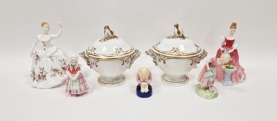Pair of 19th century Derby porcelain two-handled rocaille moulded sauce tureens and covers, and four