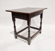 18th century oak table with single drawer to one end, of rectangular form raised on turned and