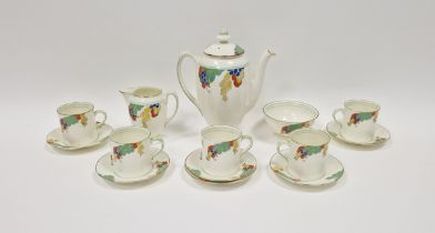 Royal Doulton Art Deco part coffee service, circa 1930s, printed green marks, pattern no. U1536,