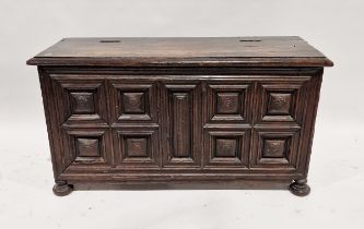 18th century oak coffer, the hinged lid opens to reveal a single large storage compartment, the