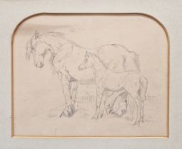 FD(?) Pair pencil drawings  Studies of horses and foals, initialled and dated 1884 and 1887, 20.