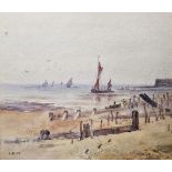 LBW(?)  Watercolour drawing  Coastal scene with sailing vessels, beach in foreground, initialled,