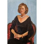 Desmond Haughton  Oil on canvas Half-length portrait of a lady in pearl necklace, 89cm x 59cm