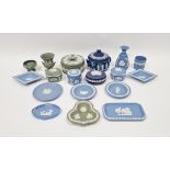 Collection of Wedgwood Jasperware, 20th century, various impressed factory marks, including sage