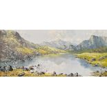 Charles Wyatt Warren (1908-1993) Oil on board Highland lake scene, signed, 24cm x 54cm