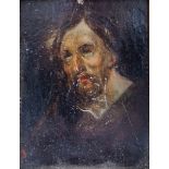 Unattributed Oil on panel Head and shoulders portrait of a bearded man, 12.5cm x 9.5cm