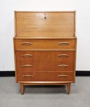 Mid-century teak bureau by Jentique, the bureau having a fall front top section above four