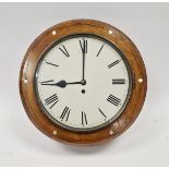 19th century mahogany and oak-cased single fusee wall clock, the circular dial with Roman numerals